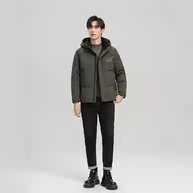 雅鹿 加厚休闲保暖连帽羽绒服 男款