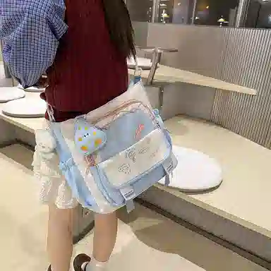 垣途者 可爱撞色小清新日系学院风少女大容量托特包学生上课补习袋 尼龙 斜挎包 女款 多色