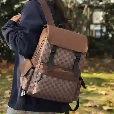 垣途者 潮流格子时尚百搭 尼龙 双肩包 男女同款情侣款 棕色/黑色