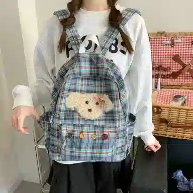 垣途者 格子可爱小清新书包 尼龙 双肩包 常规 女款