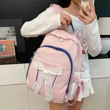 垣途者 可爱时尚潮流百搭 复合布 双肩包 常规 女款 白色/粉色