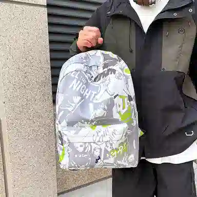 垣途者 韩版涂鸦百搭初高中大学生 尼龙 双肩包 男女同款情侣款 绿色/蓝色