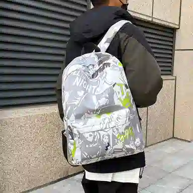 垣途者 韩版涂鸦百搭初高中大学生 尼龙 双肩包 男女同款情侣款 绿色/蓝色