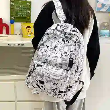 垣途者 满印涂鸦学生韩版初高中大学生 复合布 书包背包双肩包 女款 多色