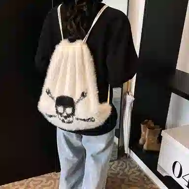 垣途者 小众个性简约百搭 毛绒 双肩包 女款 多个骷髅/单个大骷髅