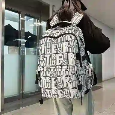 垣途者 大容量涂鸦时尚 尼龙 双肩包 男女同款情侣款 白色/黑色