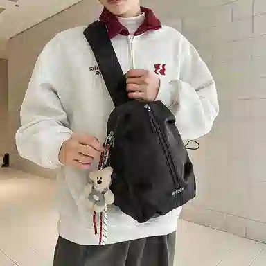 垣途者 潮牌休闲百搭潮牌学生挎包运动骑行包 尼龙 胸包 男女同款情侣款 黑色