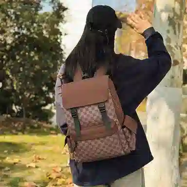 垣途者 潮流格子时尚百搭 尼龙 双肩包 男女同款情侣款 棕色/黑色