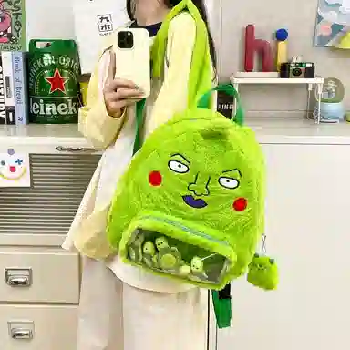 垣途者 稀奇古怪卡通搞怪丑萌小酒窝 毛绒 双肩包 男女同款情侣款 绿色