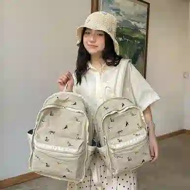 垣途者 日系可爱少女小清新学生书包女初高中大学生 尼龙 双肩包 女款 卡其色