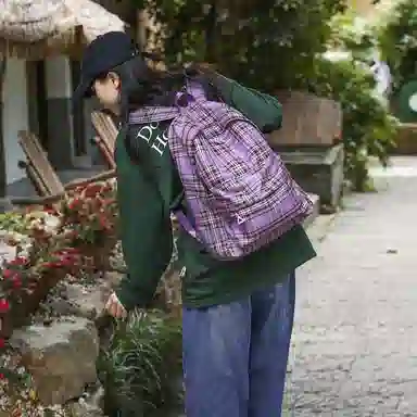 垣途者 日系复古格子韩版高中大学生初中生背包 尼龙 双肩包 女款 多色