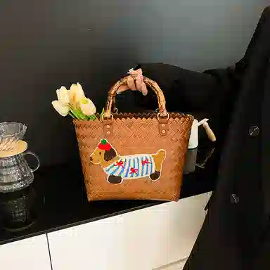 垣途者 小众复古设计感休闲时尚百搭通勤腊肠狗 编织 手提包 女款 彩色/棕色