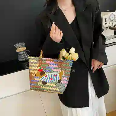 垣途者 小众复古设计感休闲时尚百搭通勤腊肠狗 编织 手提包 女款 彩色/棕色