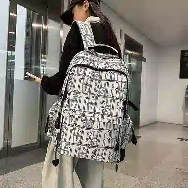 垣途者 大容量涂鸦时尚 尼龙 双肩包 男女同款情侣款 白色/黑色