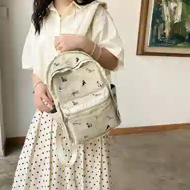 垣途者 日系可爱少女小清新学生书包女初高中大学生 尼龙 双肩包 女款 卡其色