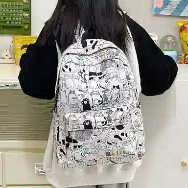 垣途者 满印涂鸦学生韩版初高中大学生 复合布 书包背包双肩包 女款 多色