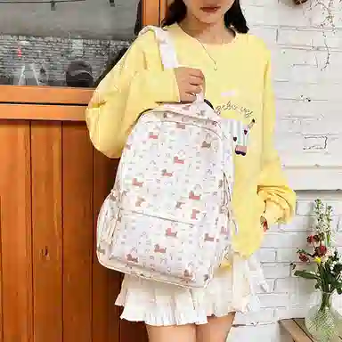 垣途者 日系碎花小狗初高中大学生可爱 尼龙 双肩包 女款 腊肠狗白色/碎花狗白色