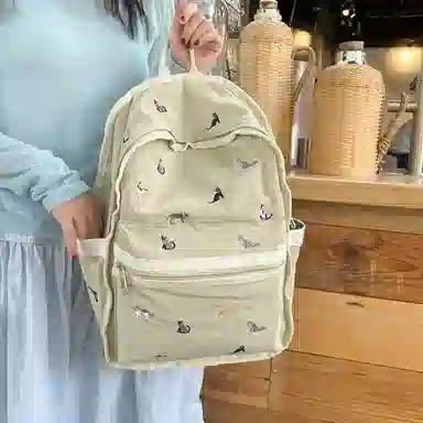 垣途者 日系可爱少女小清新学生书包女初高中大学生 尼龙 双肩包 女款 卡其色