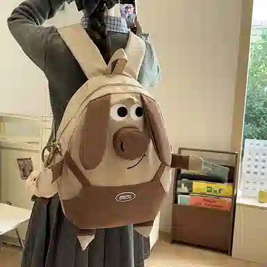 垣途者 可爱丑萌学生书包背包 尼龙 双肩包 常规 女款 白色/黑色/卡其色