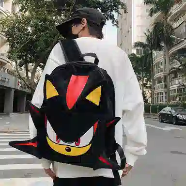 垣途者 卡通动漫大容量街头潮流 毛绒 双肩包 男女同款情侣款 黑色