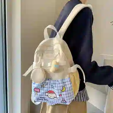 垣途者 日系小清新可爱甜学生 尼龙 双肩包 女款 白色蓝格子