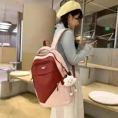 垣途者 大容量撞色书包韩版学生简约百搭 尼龙 双肩包 常规 女款 多色