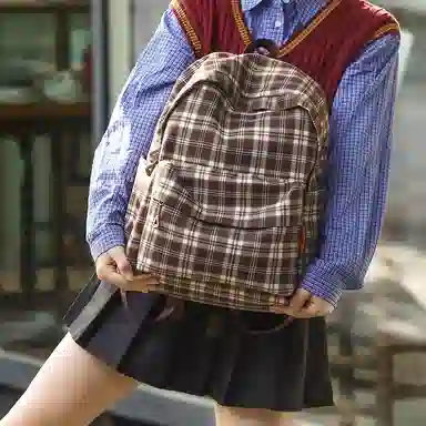 垣途者 日系复古格子韩版高中大学生初中生背包 尼龙 双肩包 女款 多色