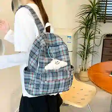 垣途者 格子可爱小清新书包 尼龙 双肩包 常规 女款