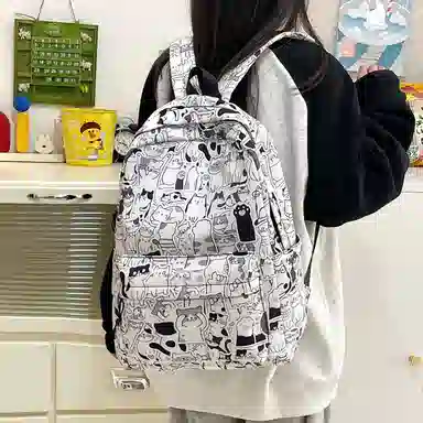 垣途者 满印涂鸦学生韩版初高中大学生 复合布 书包背包双肩包 女款 多色