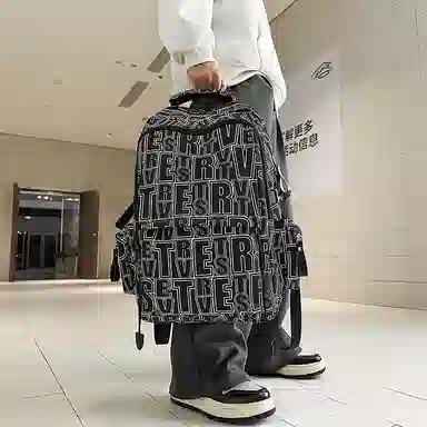 垣途者 大容量涂鸦时尚 尼龙 双肩包 男女同款情侣款 白色/黑色