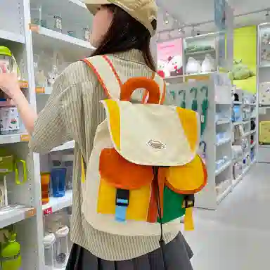 垣途者 小清新撞色 尼龙 双肩包 女款 拼色