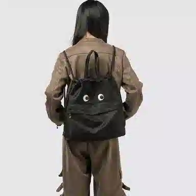 垣途者 简约百搭搞怪学生 尼龙 双肩包 男女同款情侣款 黑色