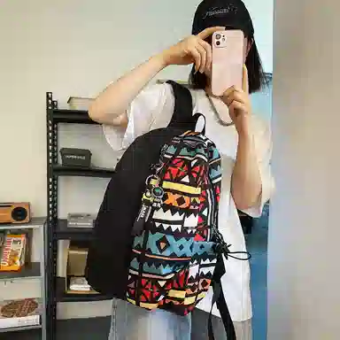 垣途者 涂鸦拼接学生书包初高中大学生街头潮流大容量 尼龙 双肩包 常规 男女同款情侣款 多色