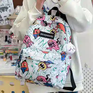 垣途者 涂鸦小怪兽学生书包背包 尼龙 双肩包 常规 男女同款情侣款 多色