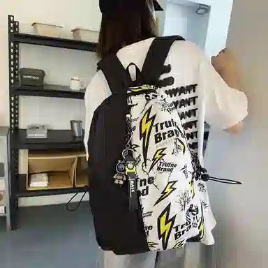 垣途者 涂鸦拼接学生书包初高中大学生街头潮流大容量 尼龙 双肩包 常规 男女同款情侣款 多色