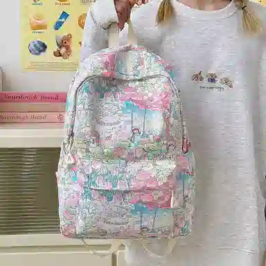 垣途者 日系可爱书包学生高颜值满印碎花背包 尼龙 双肩包 常规 女款 粉色