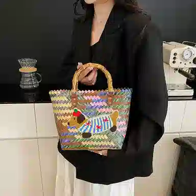 垣途者 小众复古设计感休闲时尚百搭通勤腊肠狗 编织 手提包 女款 彩色/棕色