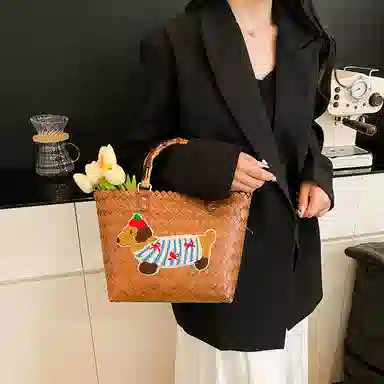 垣途者 小众复古设计感休闲时尚百搭通勤腊肠狗 编织 手提包 女款 彩色/棕色