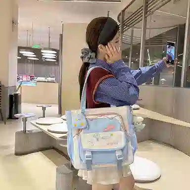 垣途者 可爱撞色小清新日系学院风少女大容量托特包学生上课补习袋 尼龙 斜挎包 女款 多色