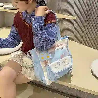 垣途者 可爱撞色小清新日系学院风少女大容量托特包学生上课补习袋 尼龙 斜挎包 女款 多色