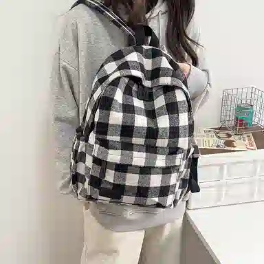 垣途者 经典格子百搭学生书包拉链开合 毛呢 双肩包 女款 多色