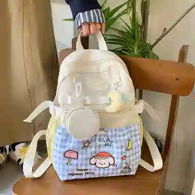 垣途者 日系小清新可爱甜学生 尼龙 双肩包 女款 白色蓝格子