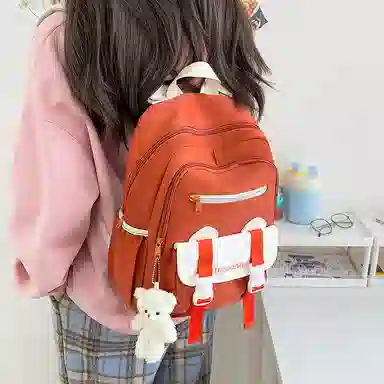 垣途者 日系简约书包韩版背包 尼龙 双肩包 常规 女款 白色/粉色/黑色/绿色/橘色