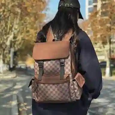 垣途者 潮流格子时尚百搭 尼龙 双肩包 男女同款情侣款 棕色/黑色