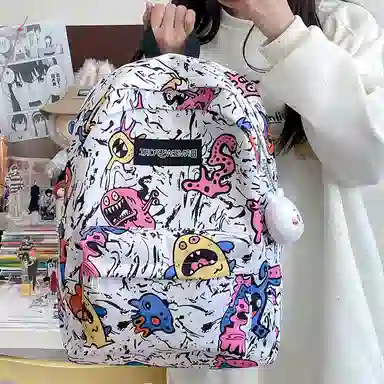 垣途者 涂鸦小怪兽学生书包背包 尼龙 双肩包 常规 男女同款情侣款 多色