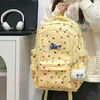 垣途者 日系可爱波点简约 尼龙 双肩包 女款 白色/黄色