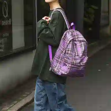 垣途者 日系复古格子韩版高中大学生初中生背包 尼龙 双肩包 女款 多色