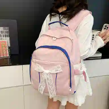 垣途者 可爱时尚潮流百搭 复合布 双肩包 常规 女款 白色/粉色