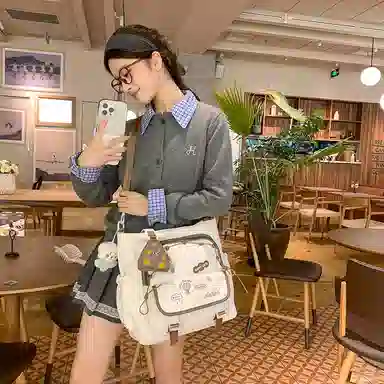 垣途者 可爱撞色小清新日系学院风少女大容量托特包学生上课补习袋 尼龙 斜挎包 女款 多色