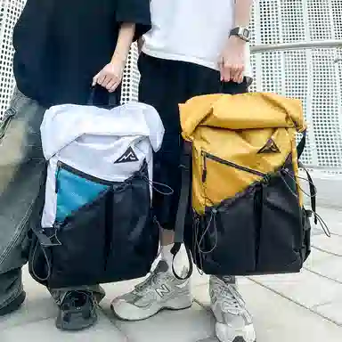 垣途者 休闲简约撞色设计日常通勤时尚百搭 牛津布 双肩包 常规 男女同款情侣款 黑白/黑黄/黑绿